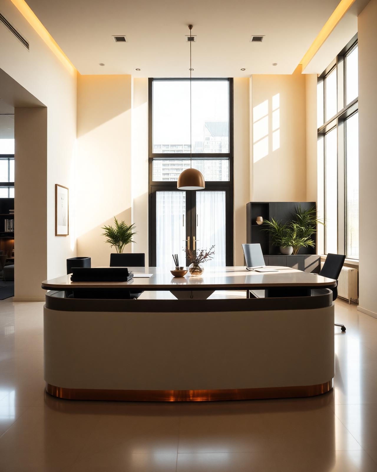 Elegant, sunlit consultancy workspace
